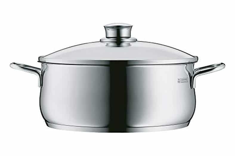 Olla baja WMF Diadem Plus de acero inoxidable pulido de 24 cm con tapa de cristal